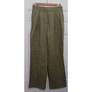 Oak + fort womens size 4 hi waist wide leg 100% linen barrel pants army green